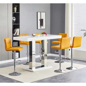 Caprice White High Gloss Bar Table Large 6 Coco Curry Stools - UK