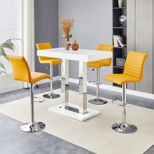 Caprice White High Gloss Bar Table Small 4 Ripple Curry Stools - UK
