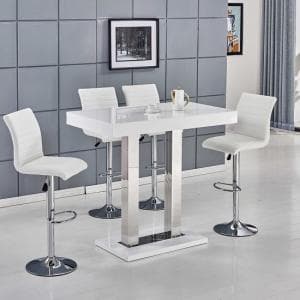 Caprice White High Gloss Bar Table With 4 Ripple White Stools - UK