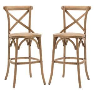 Caria Natural Wooden Bar Chairs With Rattan Seat In A Pair - UK