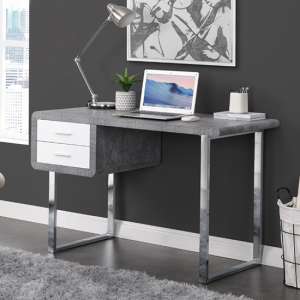 Carlo Wooden Computer Desk In Concrete Effect With Chrome Legs - UK