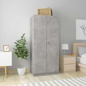 Carlow Wooden Wardrobe With 2 Doors In Concrete Effect - UK