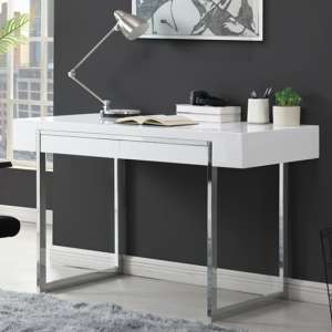 Casa High Gloss Computer Desk With 2 Drawers In White - UK