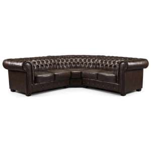 Caskey Bonded Leather Corner Sofa In Antique Brown - UK