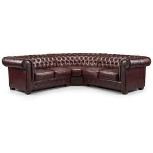 Caskey Bonded Leather Corner Sofa In Oxblood Red - UK