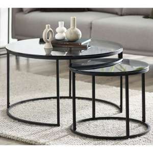 Casper Smoked Glass Nesting Coffee Tables With Black Frame - UK