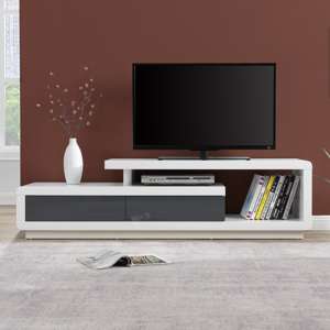 Celia High Gloss TV Stand With 2 Drawers In White And Grey - UK