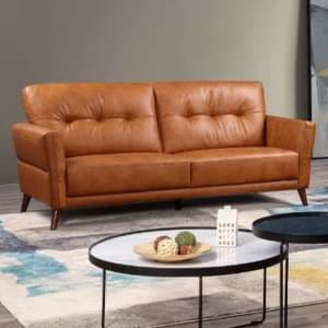 Celina Leather 3 Seater Sofa In Tan With Tapered Legs - UK