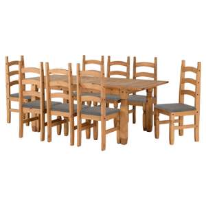 Central Extending Wooden Dining Table 8 Chairs In Waxed Pine - UK