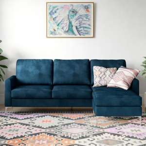 Chapmen Velvet Corner Sofa With Chrome Legs In Blue - UK