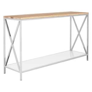 Chaw Wooden Console Table With Stainless Steel Frame In Oak - UK