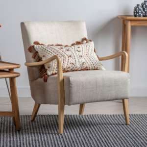 Chedworth Linen Armchair With Oak Wooden Frame In Natural - UK
