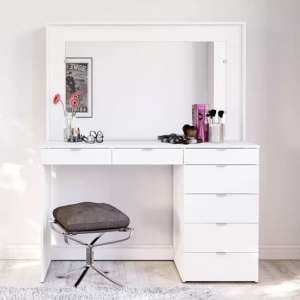 Chula Wooden Dressing Table With Mirror In White - UK
