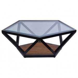 Ciao Clear Glass Top Pentagon Coffee Table With Black Metal Base - UK