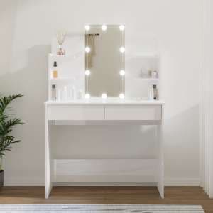 Cielle High Gloss Dressing Table In White With LED Lights - UK