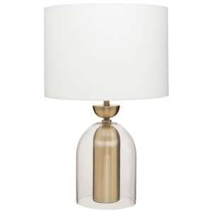 Cikra White Fabric Table Lamp With Glass And Brass Base - UK