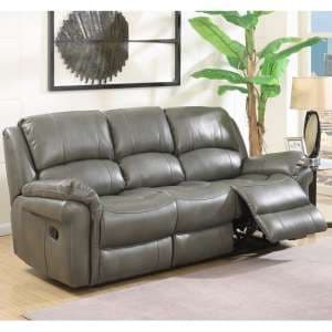 Claton Recliner 3 Seater Sofa In Grey Faux Leather - UK