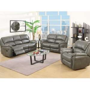 Claton Recliner Sofa Suite In Grey Faux Leather - UK