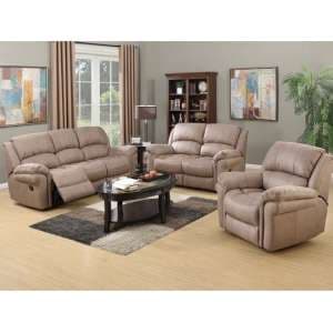 Claton Recliner Sofa Suite In Taupe Leather Look Fabric - UK