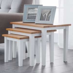 Cadee Set Of 3 Wooden Nesting Tables In White And Oak - UK