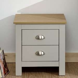Loftus Wooden Bedside Cabinet In Grey And Oak With 2 Drawers - UK