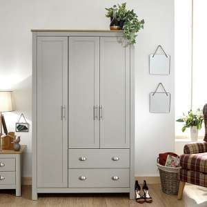 Loftus Wooden Wardrobe Wide In Grey And Oak With 3 Doors - UK