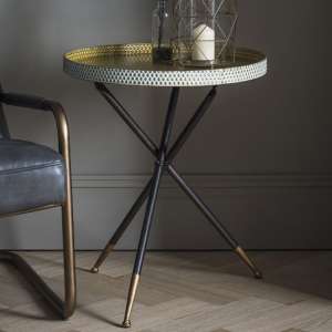 Cloral Round Metal Side Table With Tripod Base In Duck Egg Gold - UK
