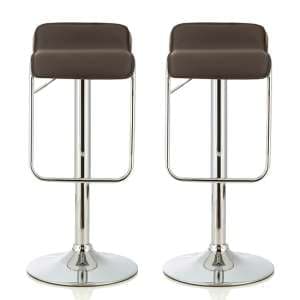 Clova Cappuccino Faux Leather Swivel Gas-Lift Bar Stools In Pair - UK