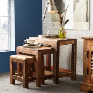 Coburg Wooden Nest Of 3 Tables In Reclaimed Wood - UK