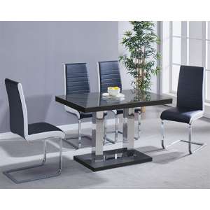 Coco Black Gloss Dining Table 4 Symphony Black White Chairs - UK