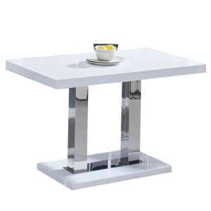 Coco High Gloss Dining Table In White With Chrome Supports - UK