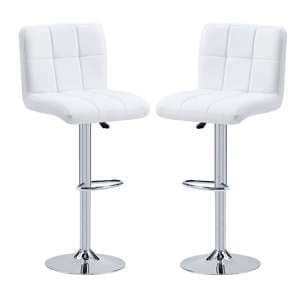 Coco White Faux Leather Bar Stools With Chrome Base In Pair - UK