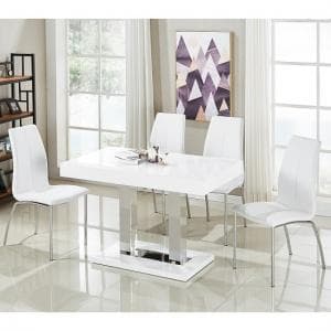 Coco White High Gloss Dining Table With 4 Opal White Chairs - UK