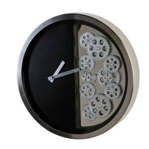 Cogs Stainless Steel Wall Clock With Black And Silver Frame - UK