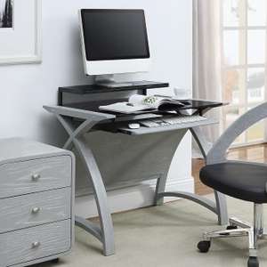 Cohen Curve Computer Desk Small In Black Glass And Grey Ash - UK