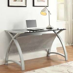 Cohen Curve Laptop Table In Black Glass Top And Grey Ash - UK