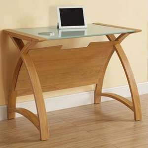 Cohen Curve Laptop Table Small In Milk White Glass Top And Oak - UK