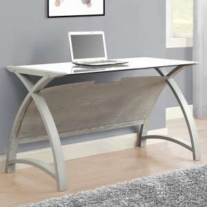 Cohen Large Curve White Glass Top Laptop Desk In Grey - UK