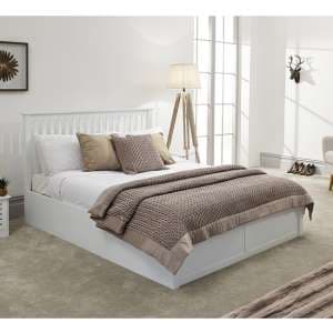 Castleford Wooden Ottoman Double Bed In White - UK