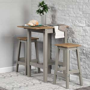 Consett Linea Drop Leaf Breakfast Table And 2 Stools In Grey - UK