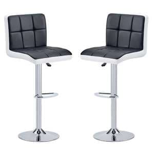 Copez Black And White Faux Leather Bar Stools In Pair - UK