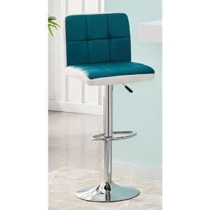 Copez Faux Leather Bar Stool In Teal And White - UK