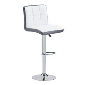 Copez Faux Leather Bar Stool In White And Grey - UK