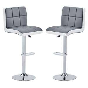 Copez Grey And White Faux Leather Bar Stools In Pair - UK