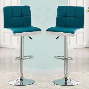 Copez Teal And White Faux Leather Bar Stools In Pair - UK