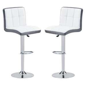 Copez White And Grey Faux Leather Bar Stools In Pair - UK
