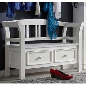 Corrin Trendy Wooden Shoe Bench In White With 2 Drawers - UK