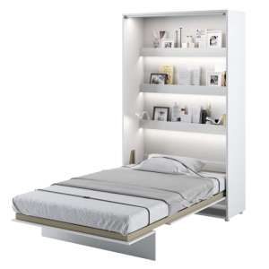 Cortez High Gloss Small Double Bed Wall Vertical In White With LED - UK