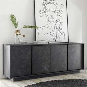 Corvi Wooden Sideboard In Black Marble Effect With 4 Doors - UK