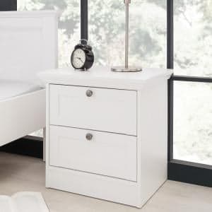 Country Wooden Bedside Cabinet In White With 2 Drawers - UK